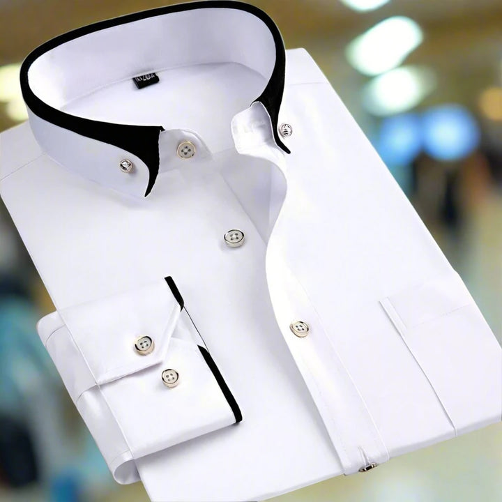 Men's Casual Modern Dress Shirt with Long Sleeve and Classic Collar