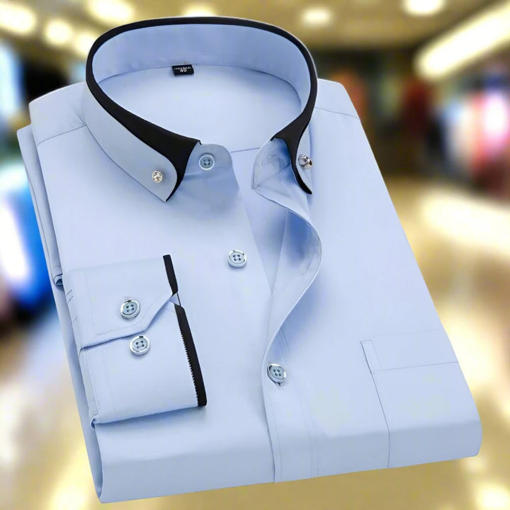 Men's Casual Modern Dress Shirt with Long Sleeve and Classic Collar