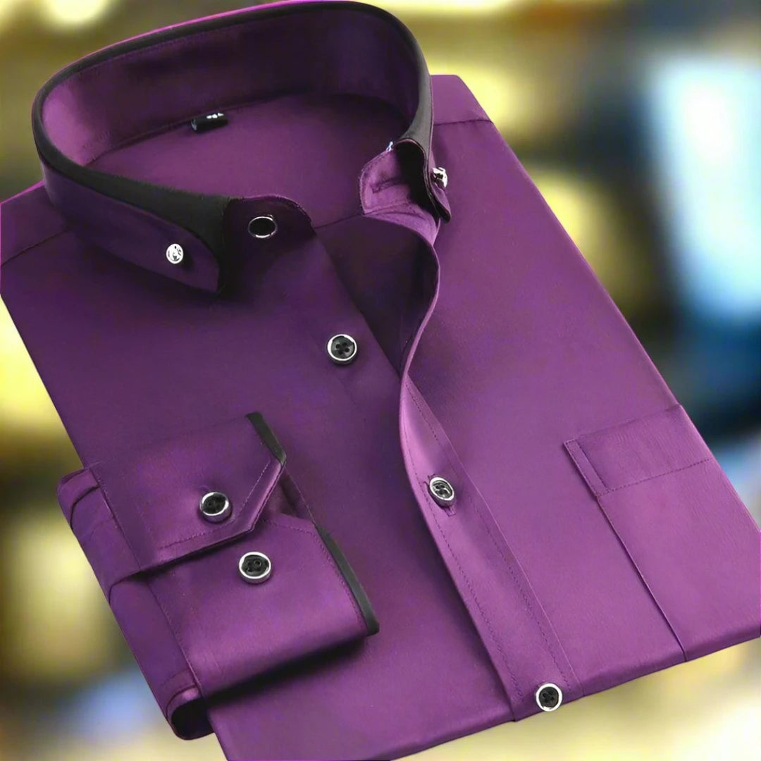 Men's Casual Modern Dress Shirt with Long Sleeve and Classic Collar