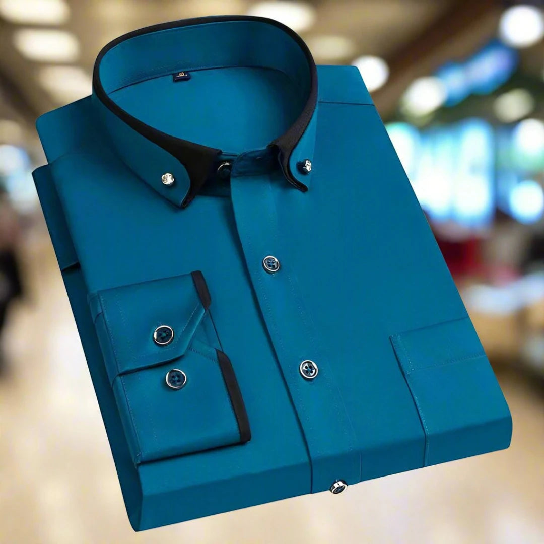 Men's Casual Modern Dress Shirt with Long Sleeve and Classic Collar