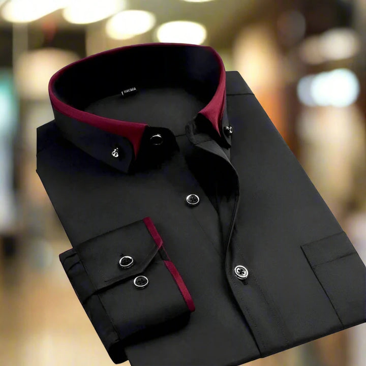 Men's Casual Modern Dress Shirt with Long Sleeve and Classic Collar