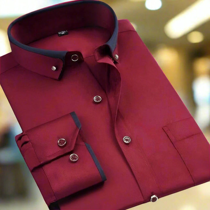 Men's Casual Modern Dress Shirt with Long Sleeve and Classic Collar
