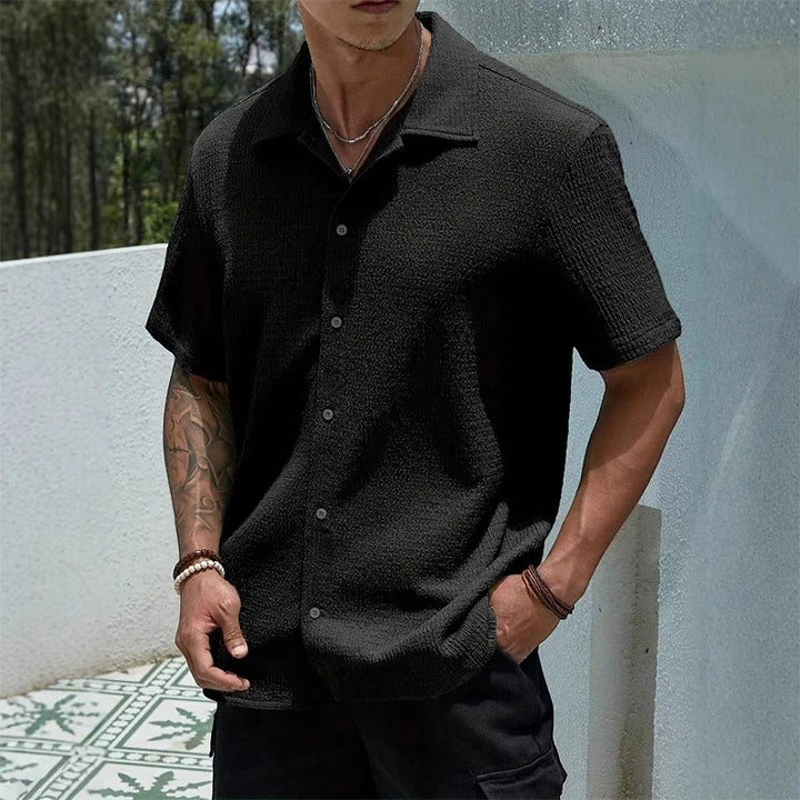 Men's Casual Shirt with Camp Collar and Short Sleeve