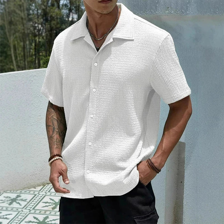 Men's Casual Shirt with Camp Collar and Short Sleeve