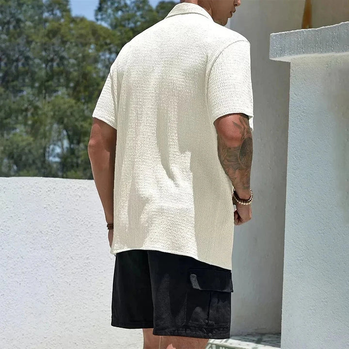 Men's Casual Shirt with Camp Collar and Short Sleeve