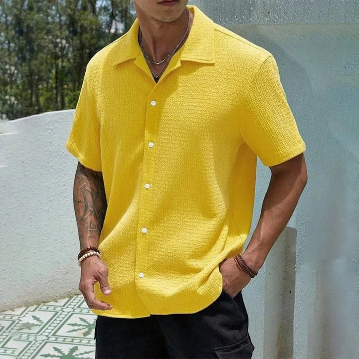 Men's Casual Shirt with Camp Collar and Short Sleeve