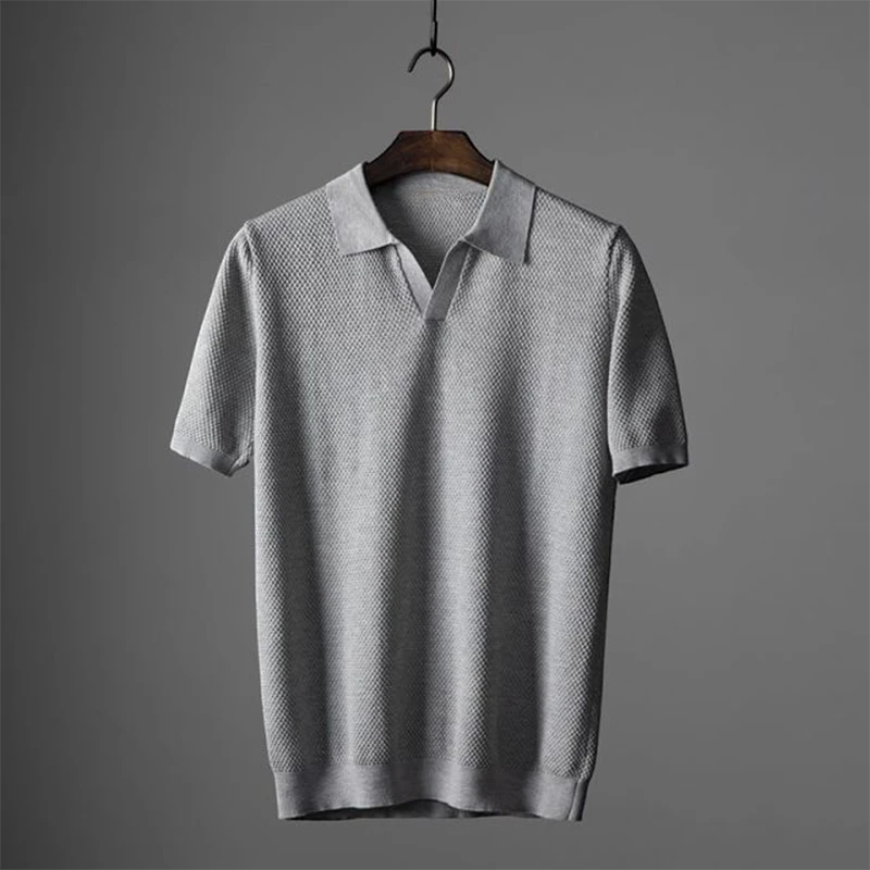 Men's Casual Polo Shirt with Short Sleeve and V-Neck