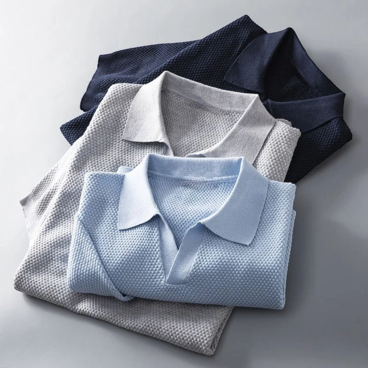 Men's Casual Polo Shirt with Short Sleeve and V-Neck