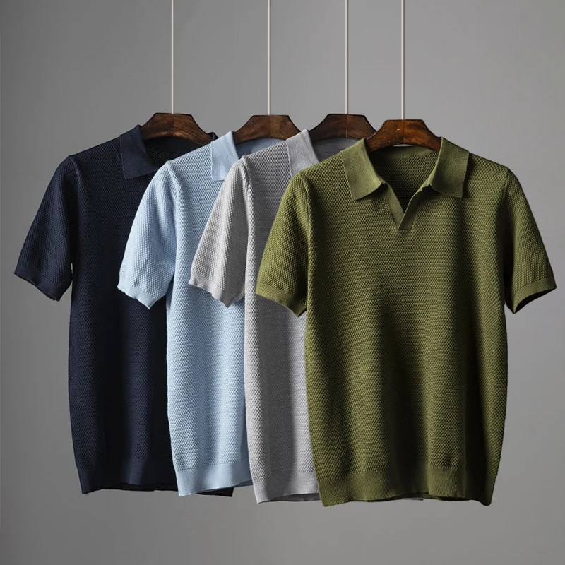 Men's Casual Polo Shirt with Short Sleeve and V-Neck