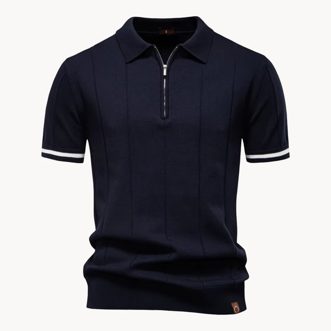 Men's Casual Polo Shirt with Short Sleeve and Zipper