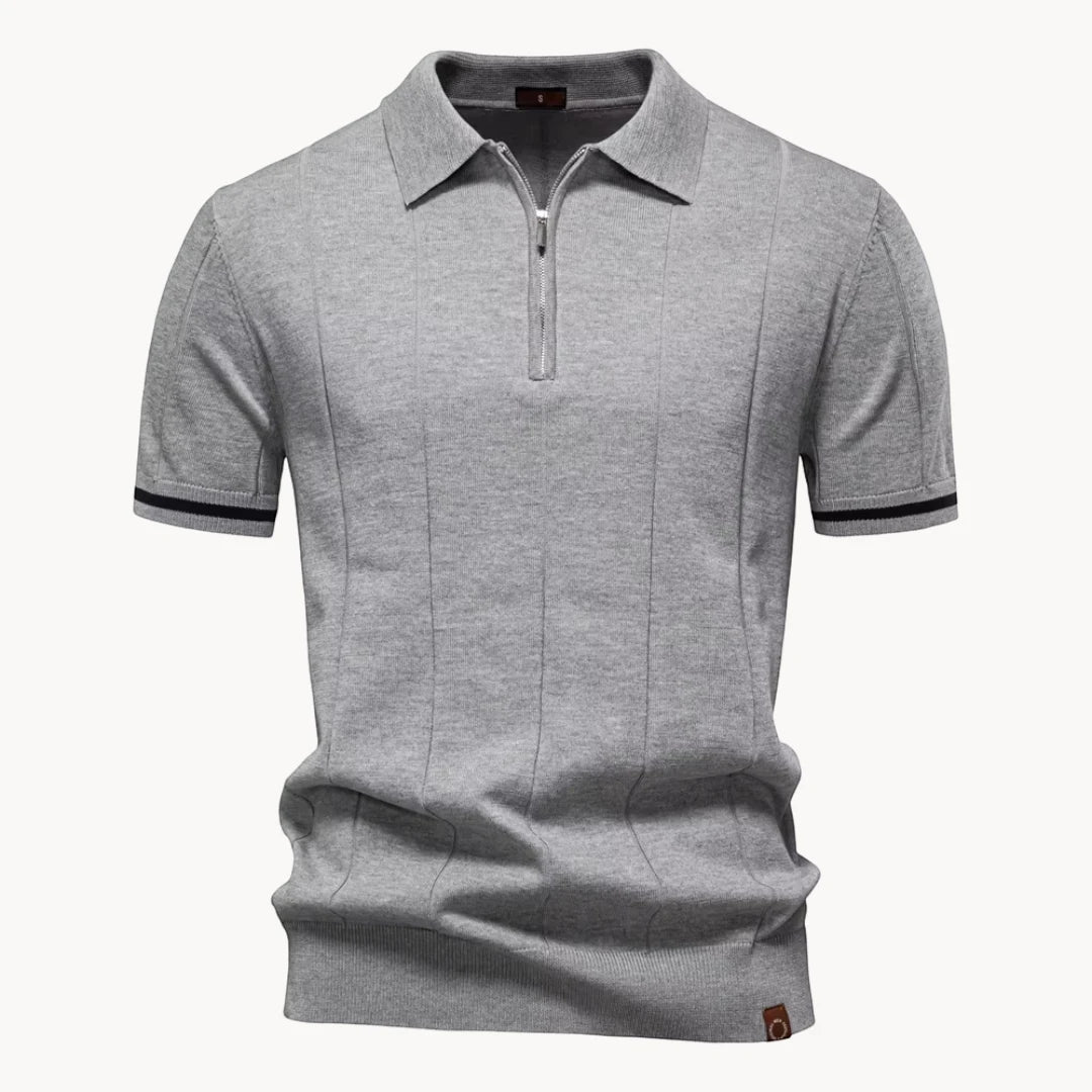 Men's Casual Polo Shirt with Short Sleeve and Zipper