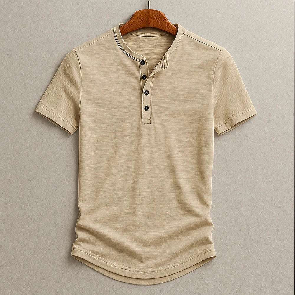 Men's Casual Short Sleeve Henley Shirt with Comfortable Fit