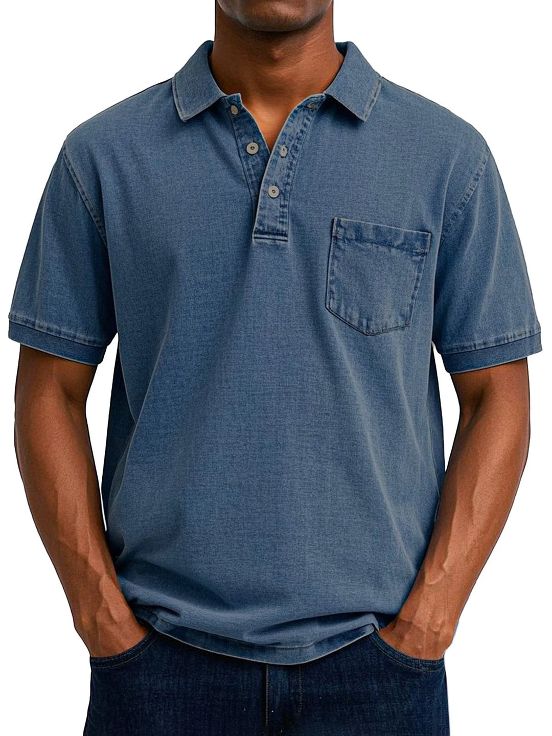 Men's Casual Short Sleeve Polo Shirt with Chest Pocket and Flexible Fit