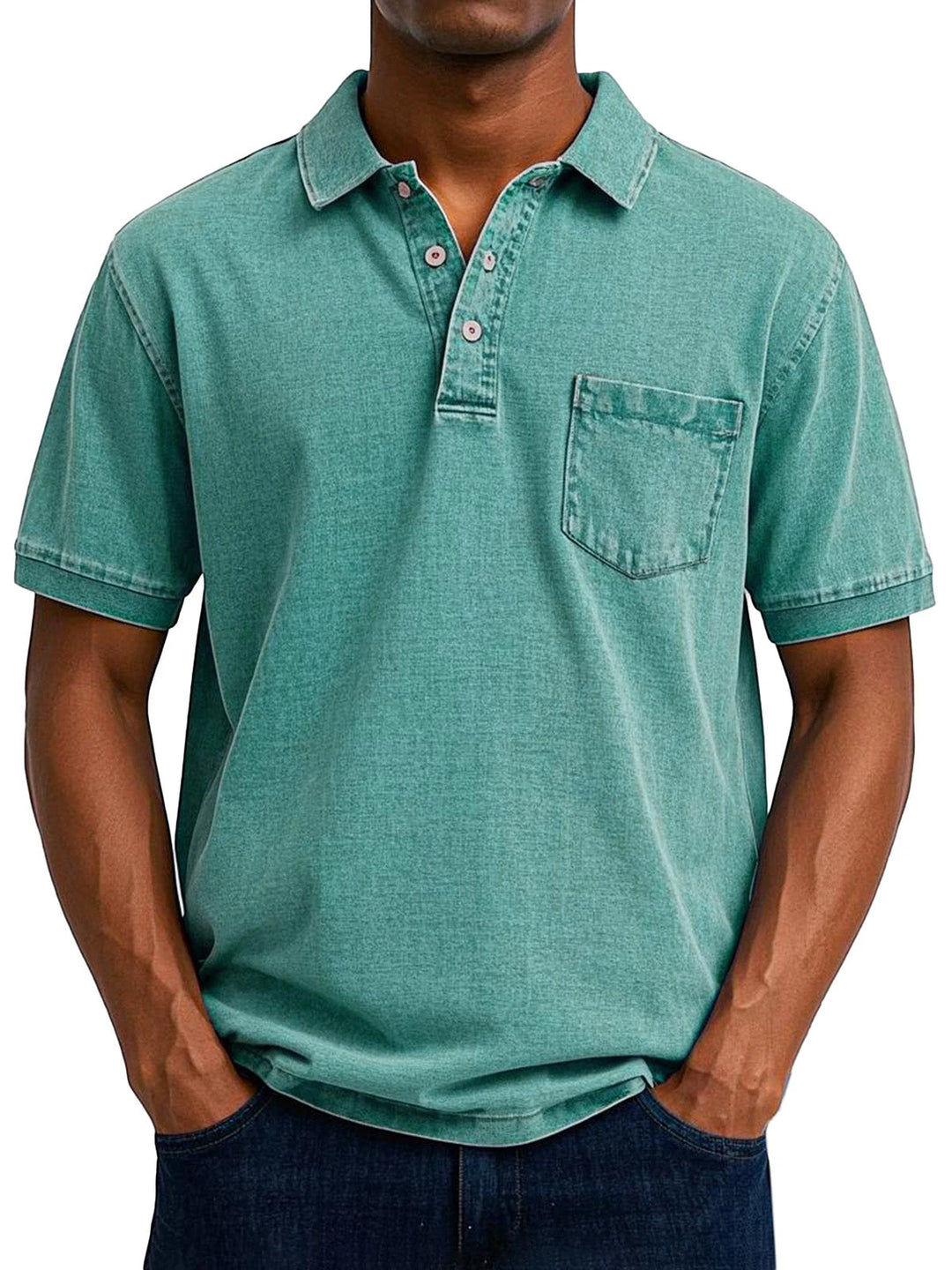 Men's Casual Short Sleeve Polo Shirt with Chest Pocket and Flexible Fit