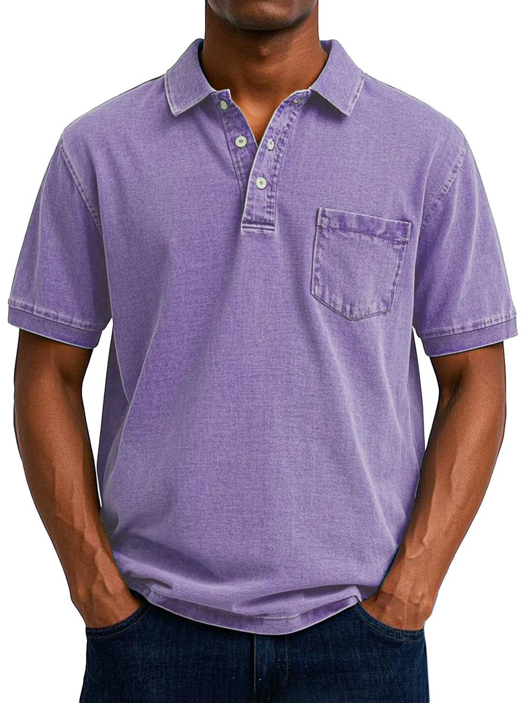 Men's Casual Short Sleeve Polo Shirt with Chest Pocket and Flexible Fit