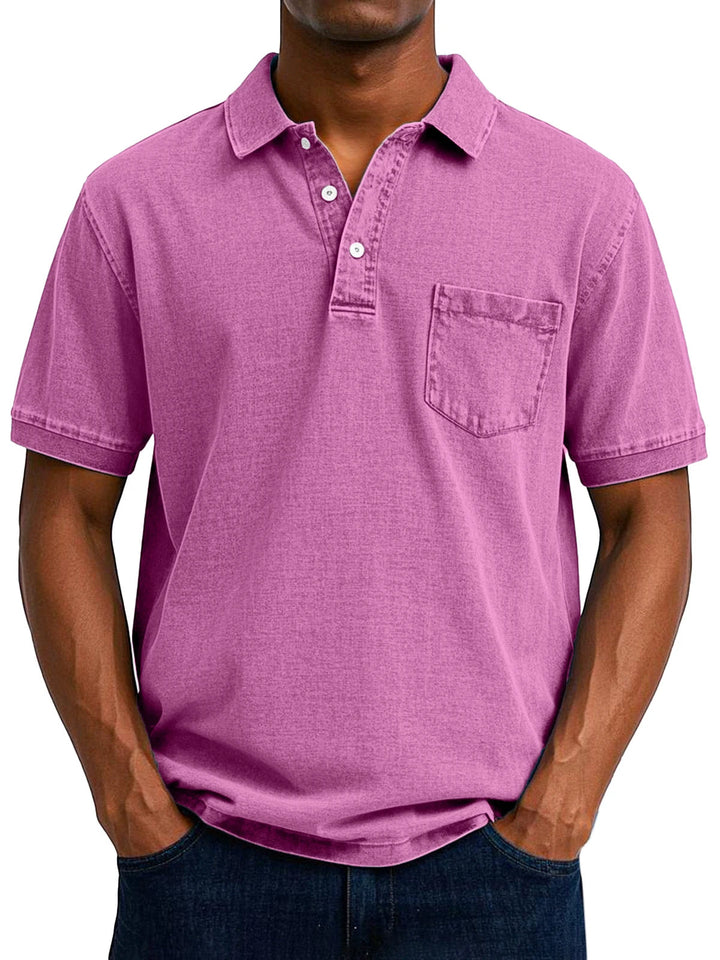 Men's Casual Short Sleeve Polo Shirt with Chest Pocket and Flexible Fit