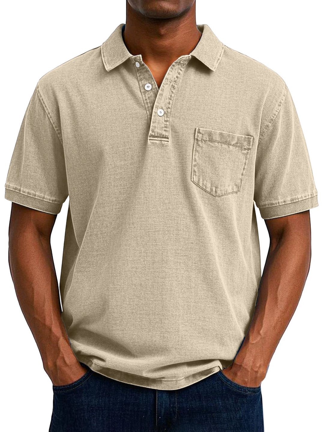 Men's Casual Short Sleeve Polo Shirt with Chest Pocket and Flexible Fit