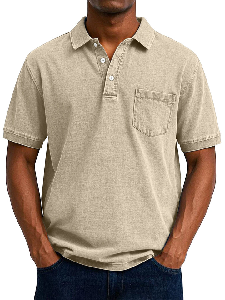 Men's Casual Short Sleeve Polo Shirt with Chest Pocket and Flexible Fit