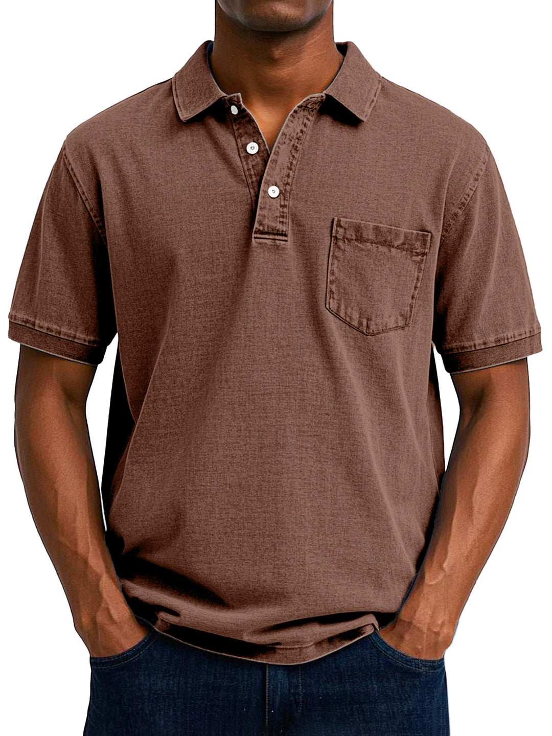 Men's Casual Short Sleeve Polo Shirt with Chest Pocket and Flexible Fit