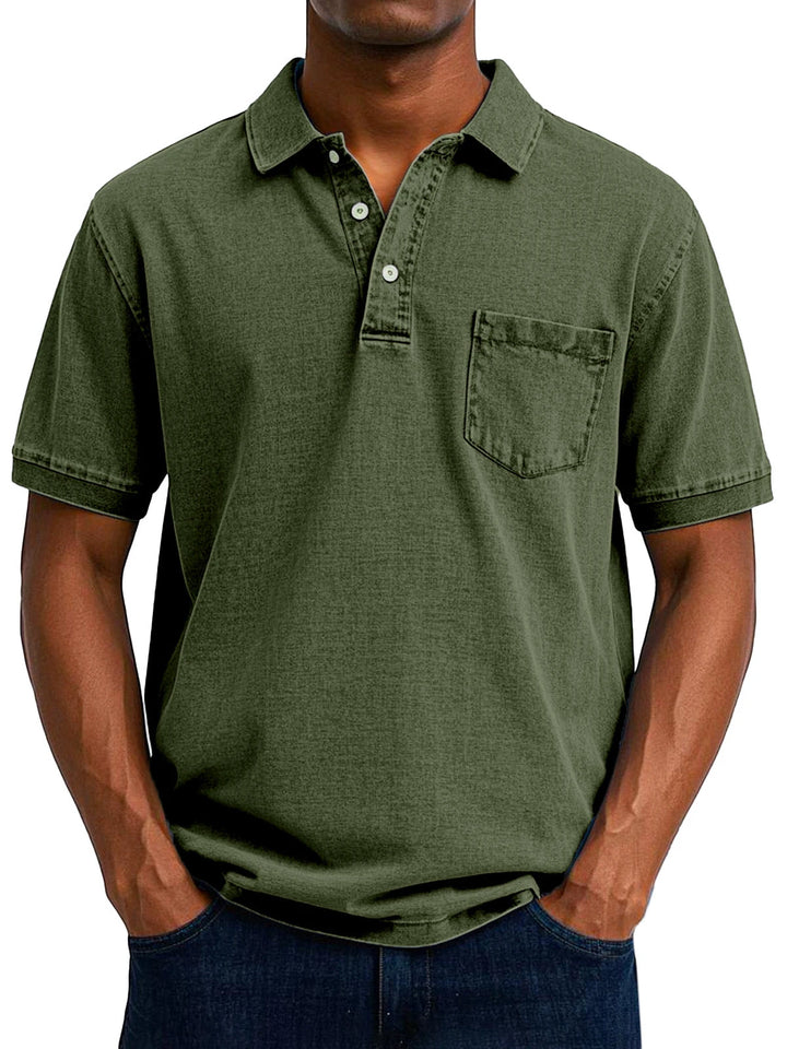 Men's Casual Short Sleeve Polo Shirt with Chest Pocket and Flexible Fit