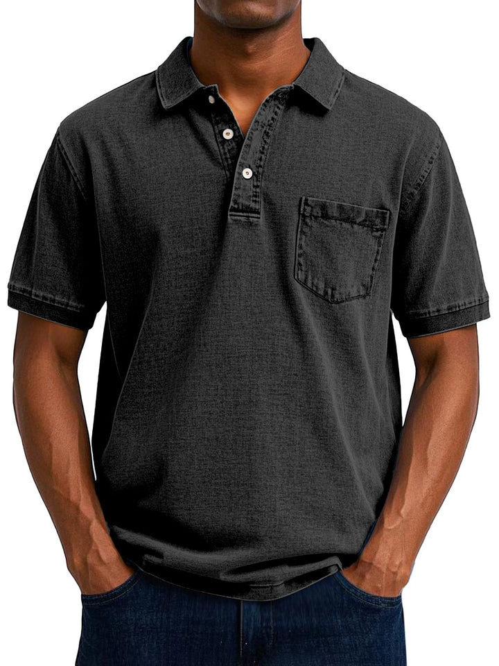 Men's Casual Short Sleeve Polo Shirt with Chest Pocket and Flexible Fit