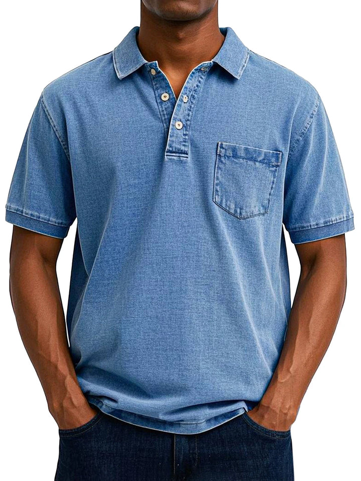 Men's Casual Short Sleeve Polo Shirt with Chest Pocket and Flexible Fit