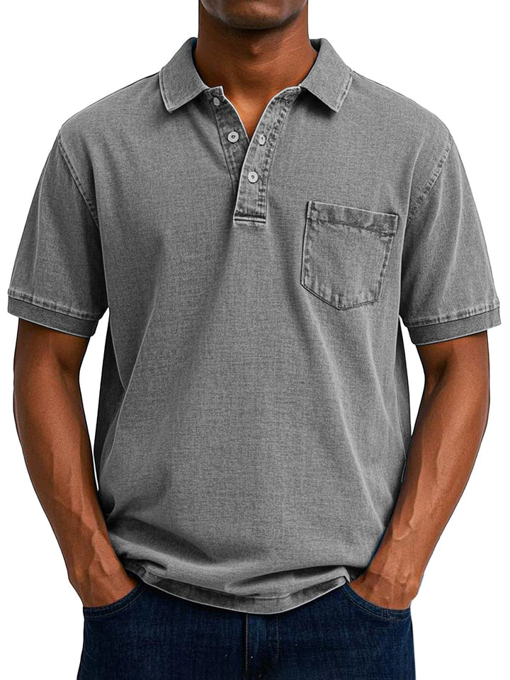 Men's Casual Short Sleeve Polo Shirt with Chest Pocket and Flexible Fit
