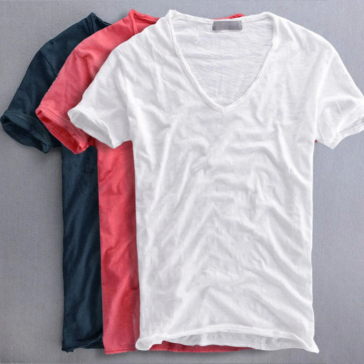 Men's Casual Short Sleeve V-Neck Shirt with Comfortable Fit