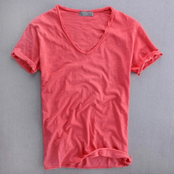 Men's Casual Short Sleeve V-Neck Shirt with Comfortable Fit