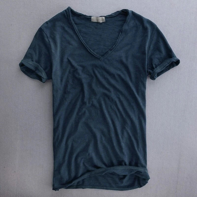 Men's Casual Short Sleeve V-Neck Shirt with Comfortable Fit