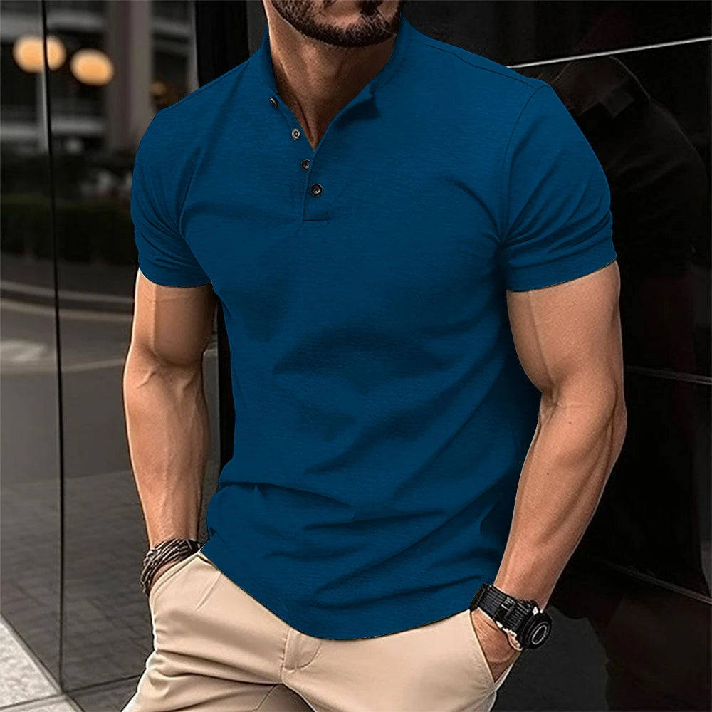 Men's Casual Slim Fit Polo Shirt with Short Sleeve and Collar