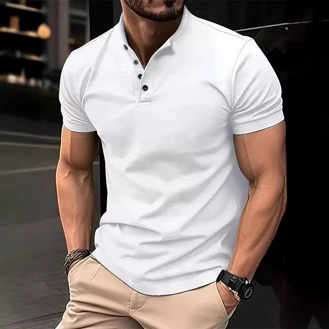 Men's Casual Slim Fit Polo Shirt with Short Sleeve and Collar