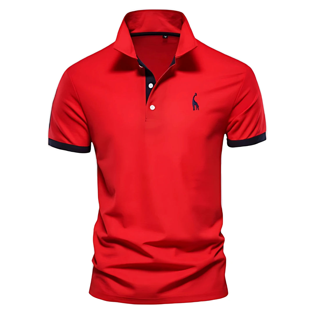 Men's Casual Slim Fit Polo Shirt with Short Sleeve and Embroidered