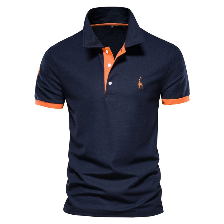 Men's Casual Slim Fit Polo Shirt with Short Sleeve and Embroidered