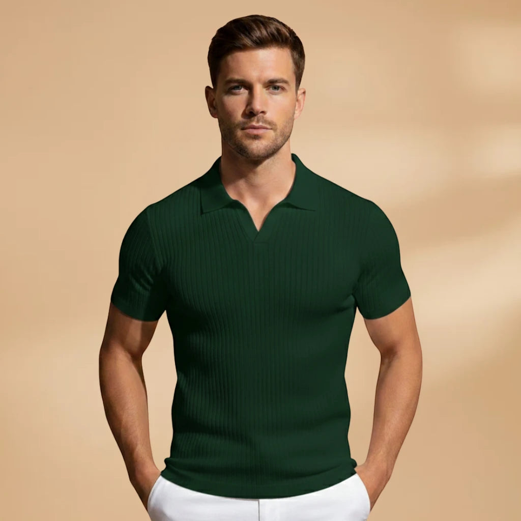 Men's Casual Slim Fit Polo Shirt with Short Sleeve and Scoop Neck
