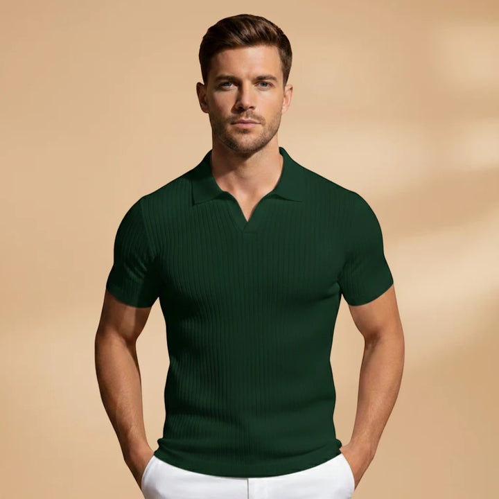Men's Casual Slim Fit Polo Shirt with Short Sleeve and Scoop Neck