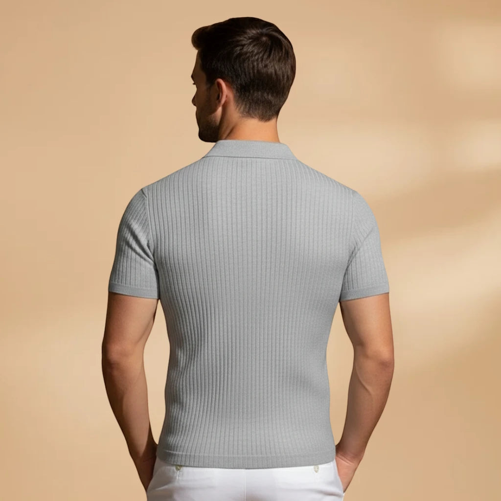 Men's Casual Slim Fit Polo Shirt with Short Sleeve and Scoop Neck