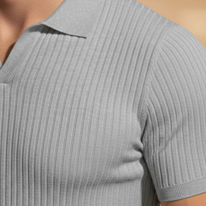 Men's Casual Slim Fit Polo Shirt with Short Sleeve and Scoop Neck