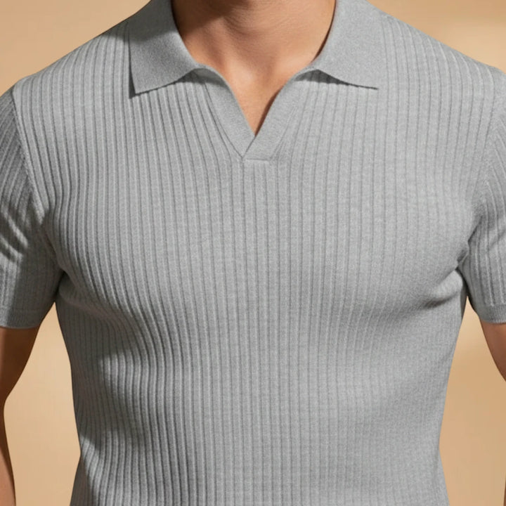 Men's Casual Slim Fit Polo Shirt with Short Sleeve and Scoop Neck