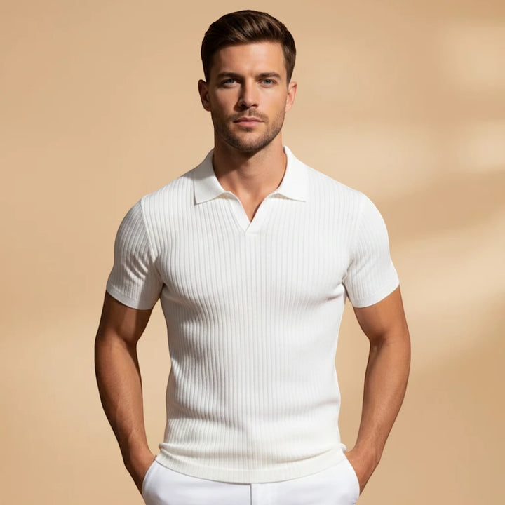 Men's Casual Slim Fit Polo Shirt with Short Sleeve and Scoop Neck