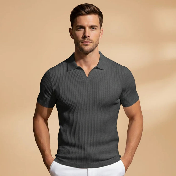 Men's Casual Slim Fit Polo Shirt with Short Sleeve and Scoop Neck