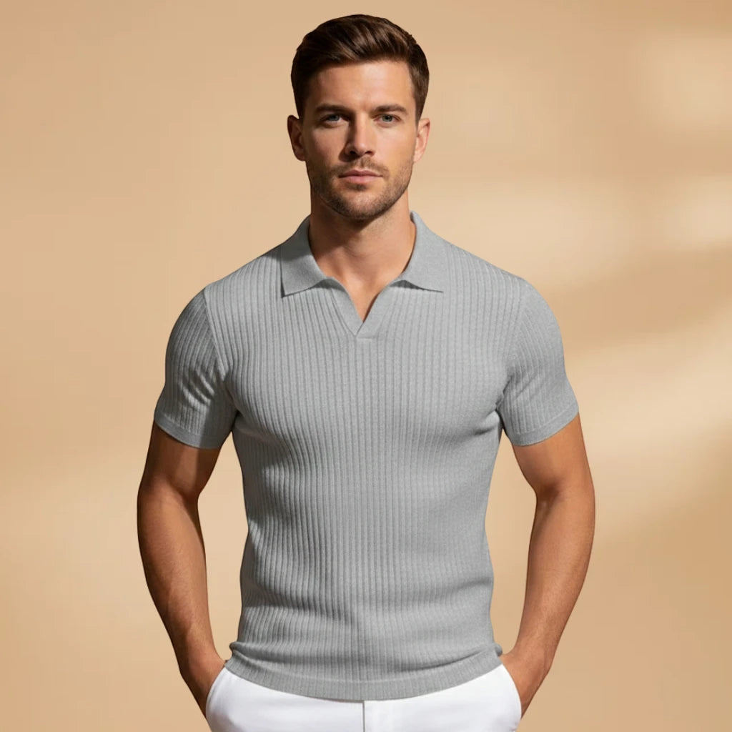 Men's Casual Slim Fit Polo Shirt with Short Sleeve and Scoop Neck