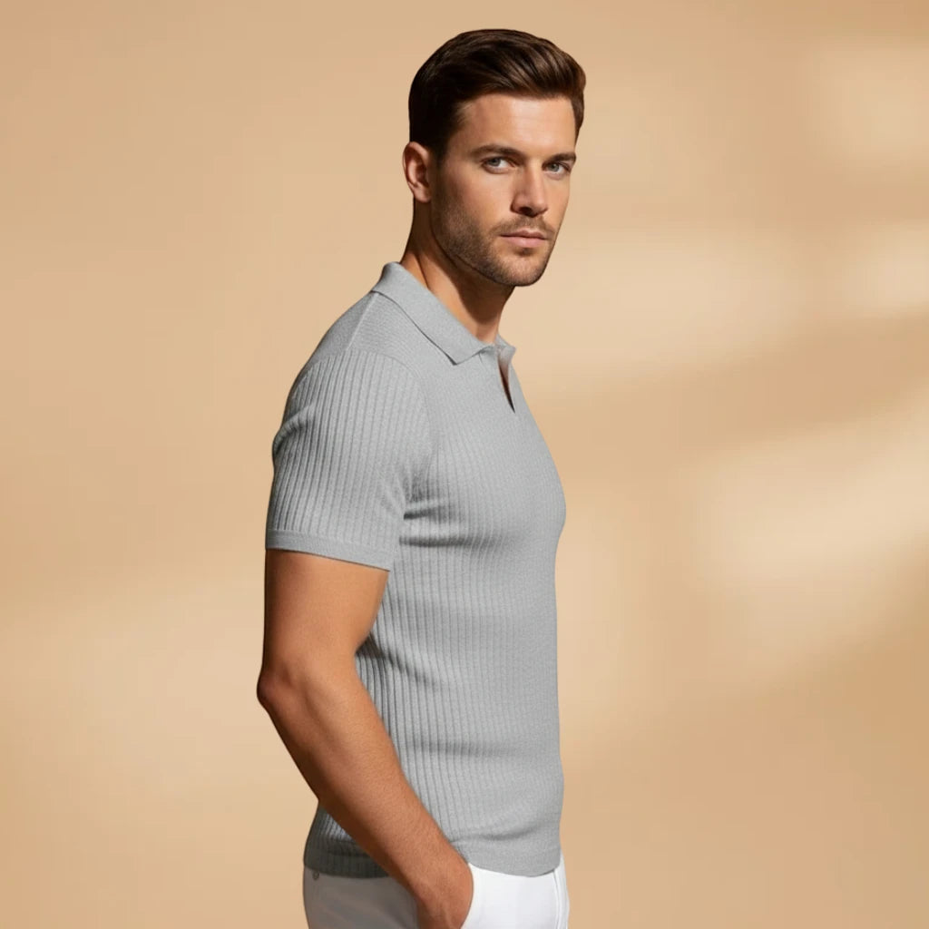 Men's Casual Slim Fit Polo Shirt with Short Sleeve and Scoop Neck
