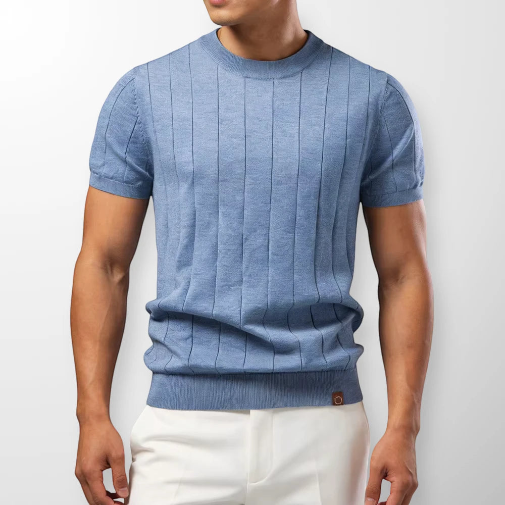 Men's Casual Slim Fit Shirt with Short Sleeve and Crew Neck