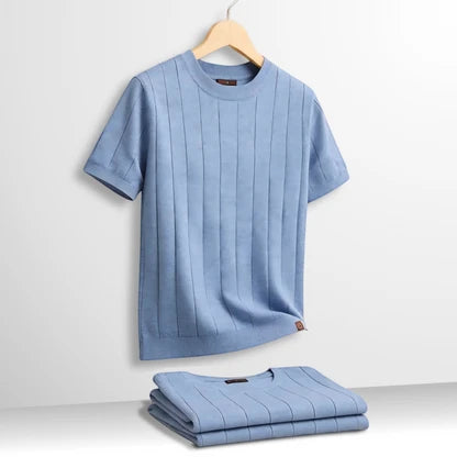 Men's Casual Slim Fit Shirt with Short Sleeve and Crew Neck