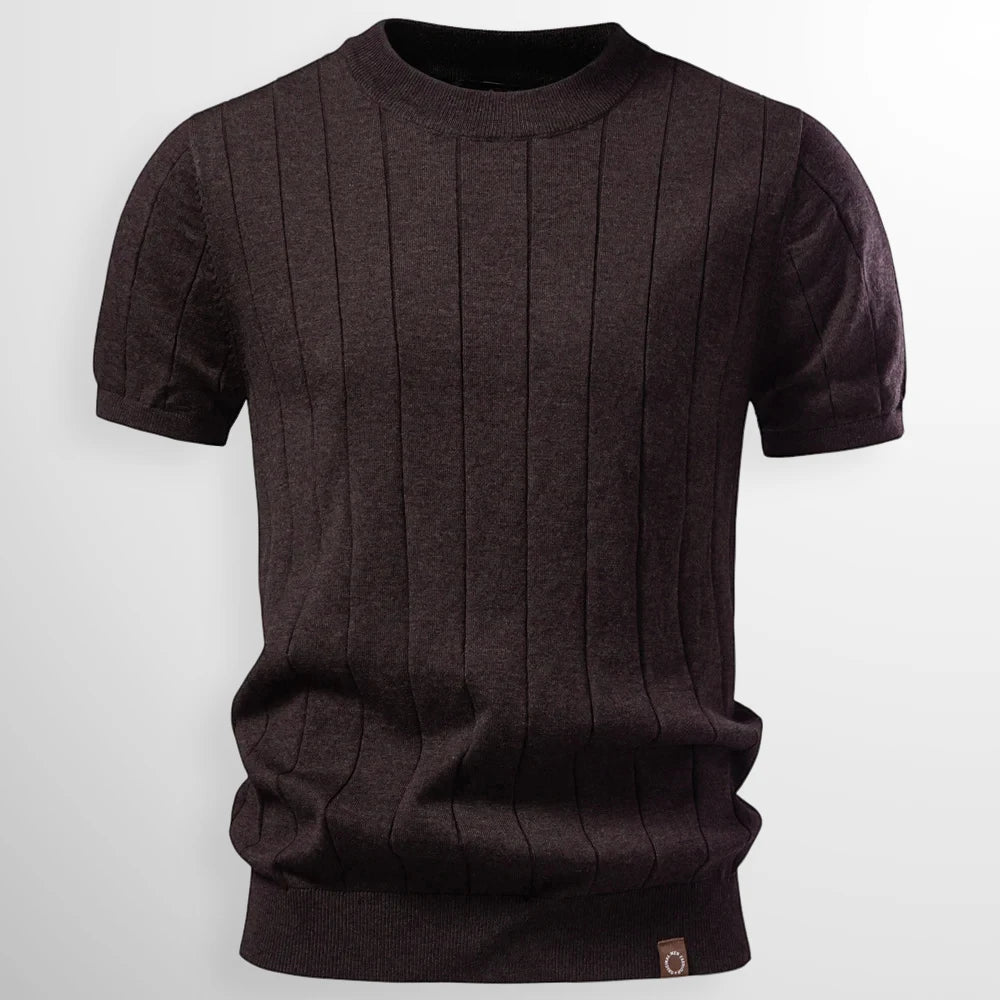 Men's Casual Slim Fit Shirt with Short Sleeve and Crew Neck