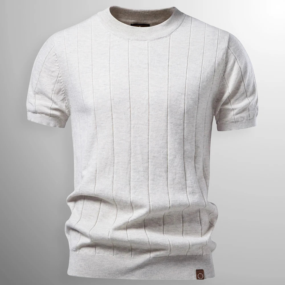 Men's Casual Slim Fit Shirt with Short Sleeve and Crew Neck