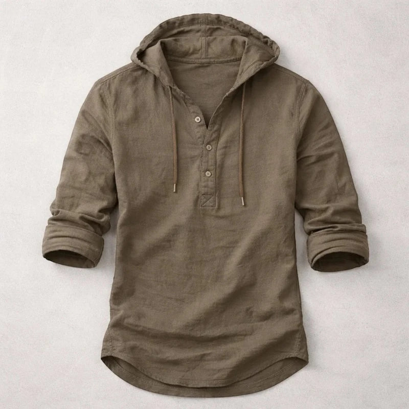 Men's Casual Vintage Shirt with Long Sleeve and Crew Neck