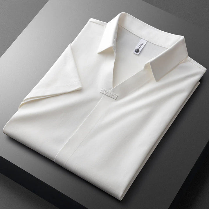 Men's Casual Work Polo Shirt with Short Sleeve and Camp Collar
