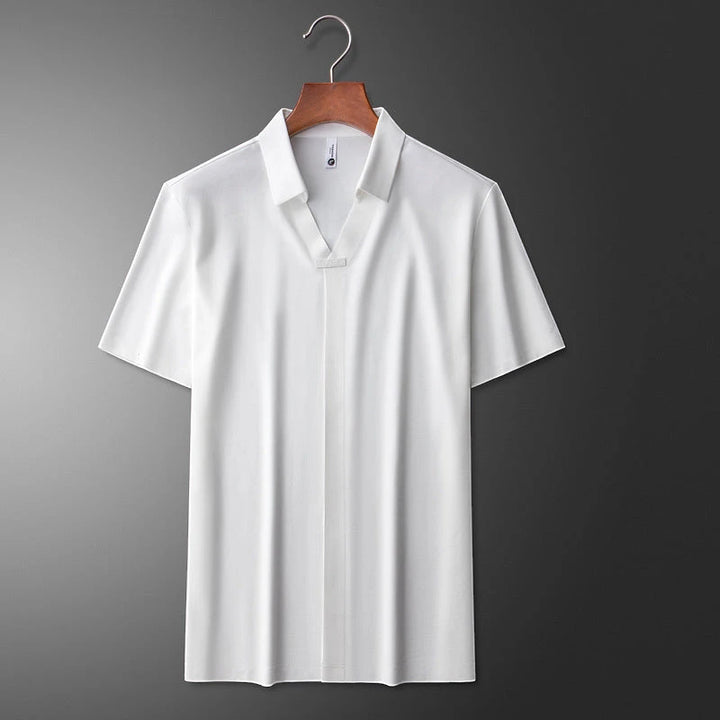 Men's Casual Work Polo Shirt with Short Sleeve and Camp Collar